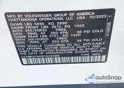 2024 Volkswagen Atlas 2.0T Sel z USA, uszkodzony, nr VIN 1V2BR2CA5RC529288